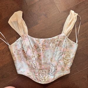 Altar'd State Pink and Cream Floral Zip-up Corset Top